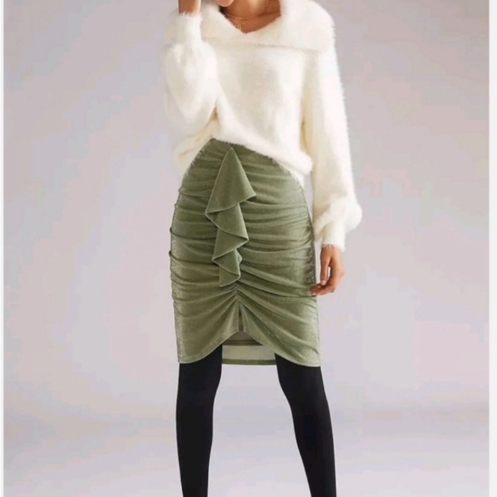Anthropologie x Mare Mare Ruched Ruffled Mini Skirt Moss. Small